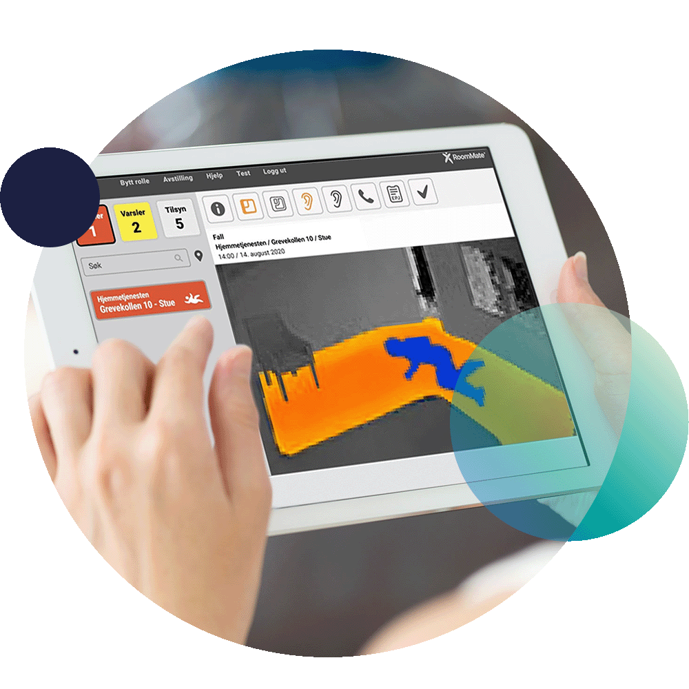 Digitalt tilsyn vist med RoomMate sensor på skjerm